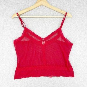 GAP y2k Womens Red Lace Crop Mesh Tank Size Medium Spaghetti Strap Sheer Top